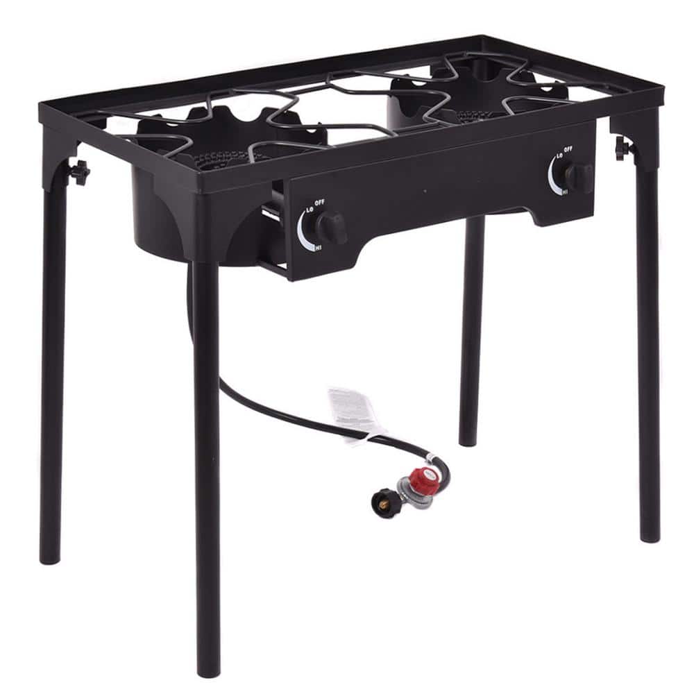 Black Cast Iron Double Burner Outdoor Gas Stove