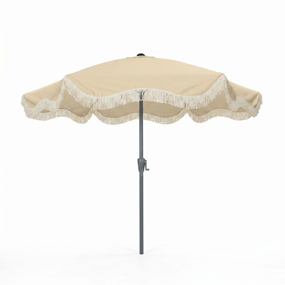 fringe patio umbrella canada Green Boho Beach With Fan Pattern 6ft Umbrella UPF50+ Table Umbrella Heavy Duty With Tilt Portable Pool Umbrella 1.26in Wood Pole Holiday Outdoor Tassel Umbrella For Backyard creates an elegant and refined atmospheremaking every moment beneath it feel like a chic escape.The PA Clihome 9 Ft. Bohemian Fringed