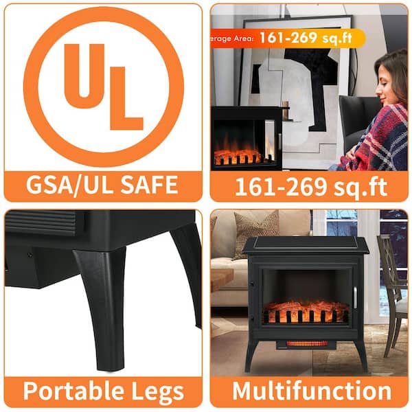24 in. Freestanding Electric Fireplace Stove, 1000W/1500W Stove w/ Realistic LED Flames and Overheating Protection,Black