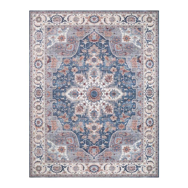 Aliyeh Navy 8 ft. x 10 ft. Woven Medallion Polyester Area Rug