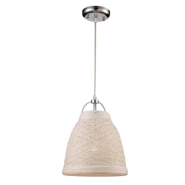 Transglobe 1-Light Polished Chrome Pendant with Woven White Fabric Shade