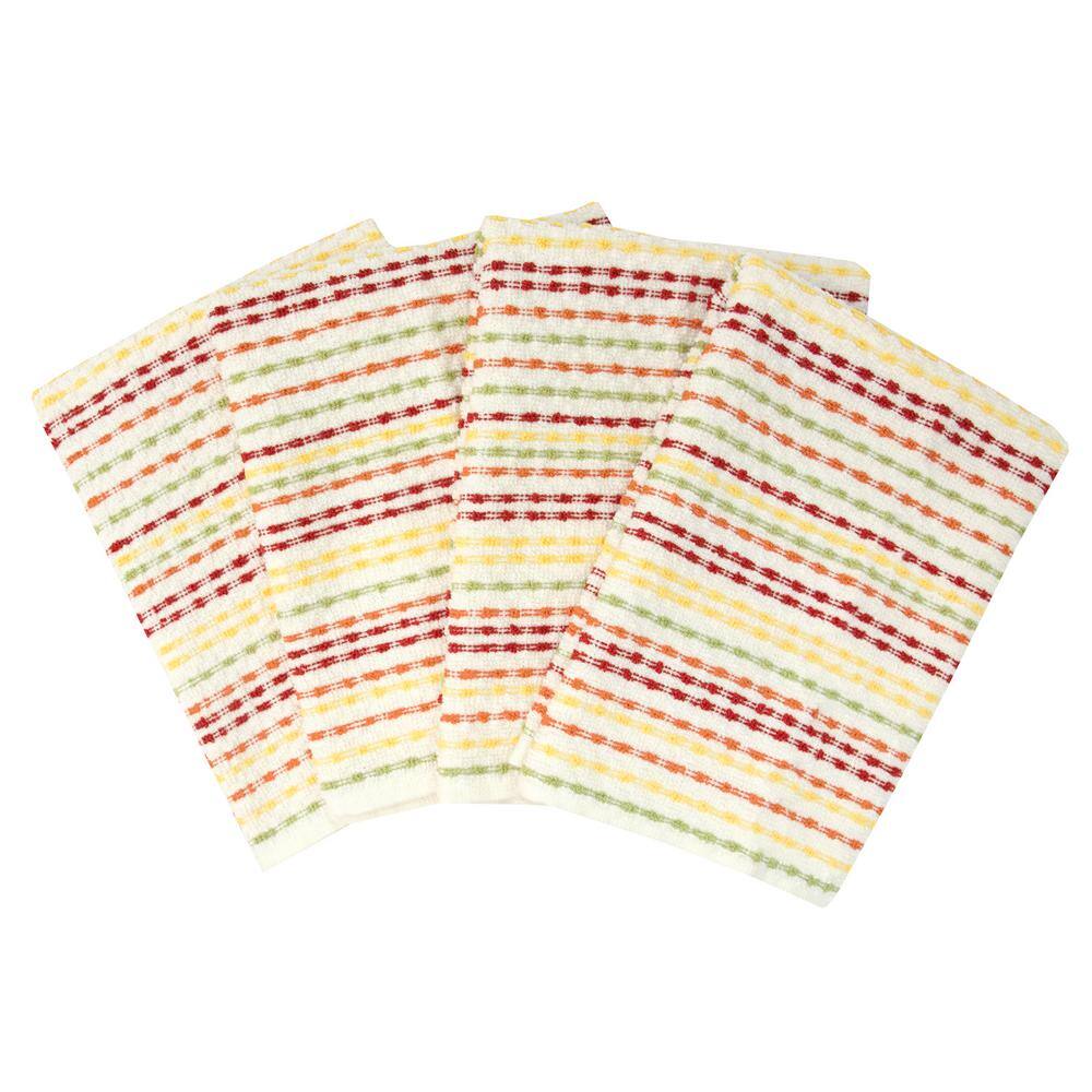 Fall Striped Cotton Terry Kitchen Towels Set of 4