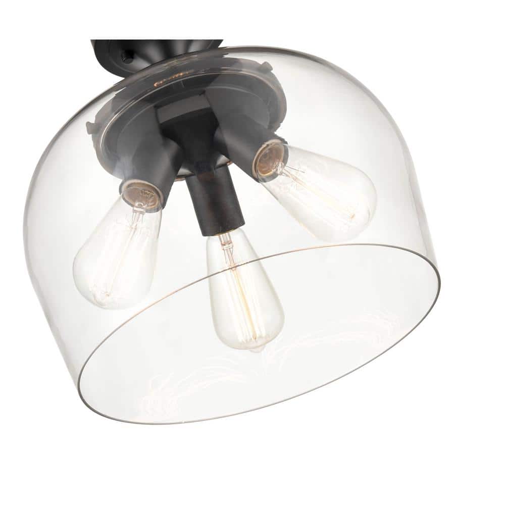 Ashford Matte Black Nickel Globe 13" Semi-Flush Ceiling Light