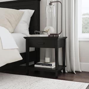 Oak Park 1-Drawer Black Open Storage Nightstand