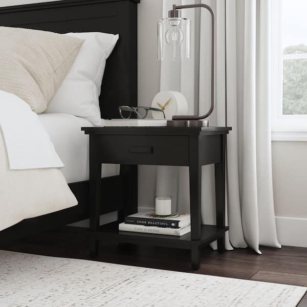 HOMESTYLES Oak Park 1-Drawer Black Open Storage Nightstand