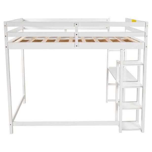 Athmile White Full Size Loft Bed With Built In Desk And Shelves Gz Gxaak The Home Depot