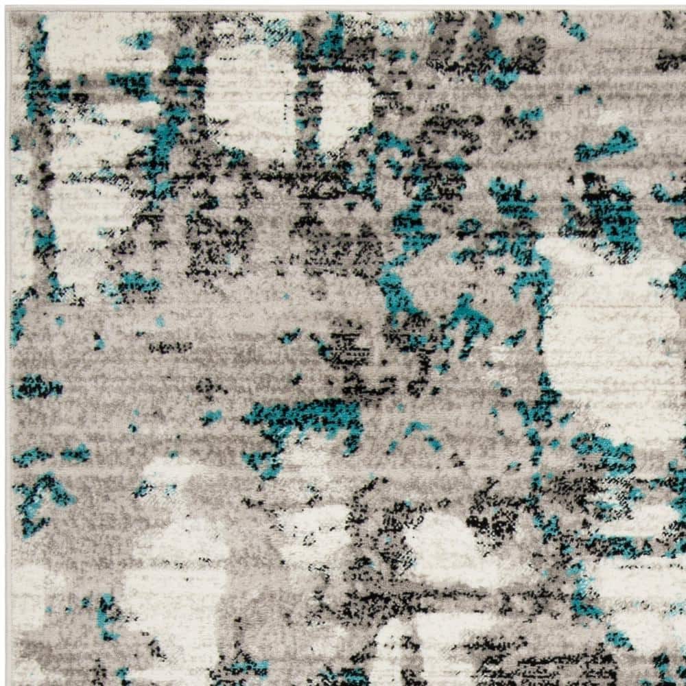 Skyler Gray and Blue Synthetic Abstract Square Rug 6'7"