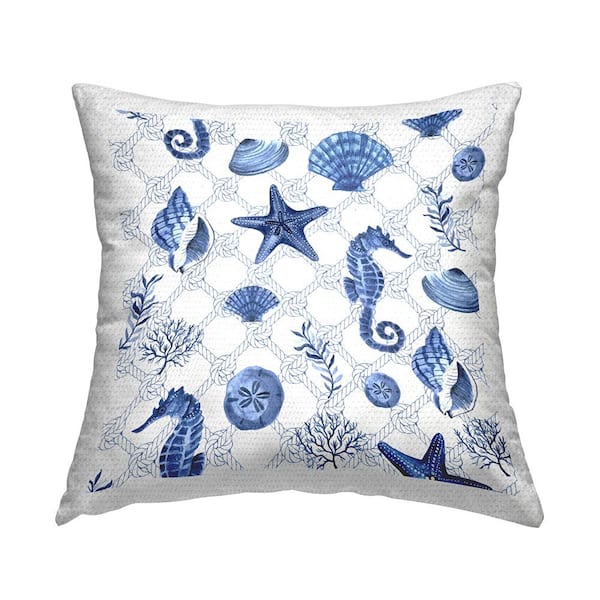 Stupell Industries Nautical Sea Life Boat Rope Pattern Blue Square Outdoor Throw Pillow