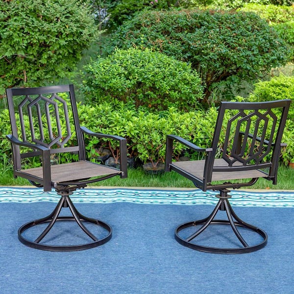 PHI VILLA Black Metal Fashion Patio Outdoor Dining Swivel Chair 2 Pack HD106