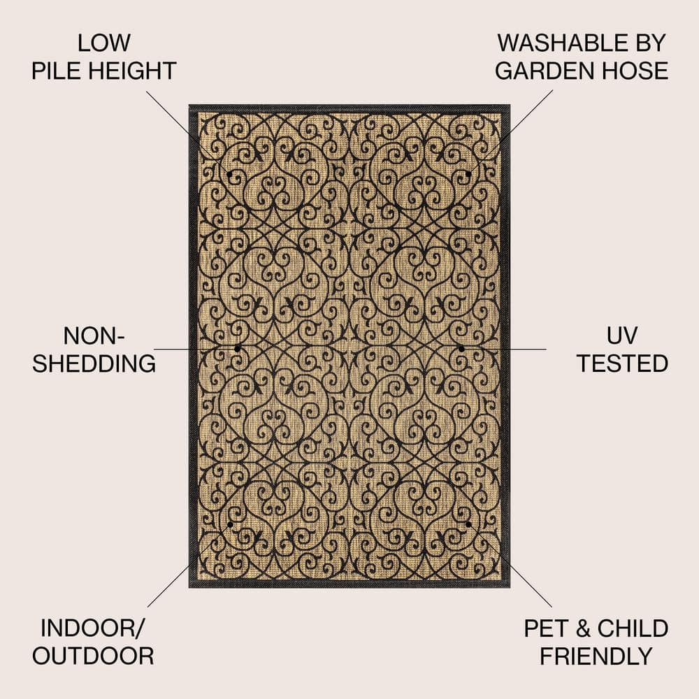 Madrid Vintage Boho-Chic Black/Khaki Flatweave 4x6 Area Rug