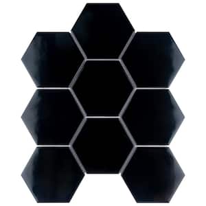 Metro Super 4 in. Hex Glossy Black 10 in. x 11-1/2 in. Porcelain Mosaic Tile (8.2 sq. ft./Case)