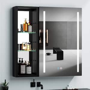 30 in. W x 30 in. H Black Aluminium Surface Mount Bathroom Medicine Cabinet with Mirror and Shelves (Right Open)