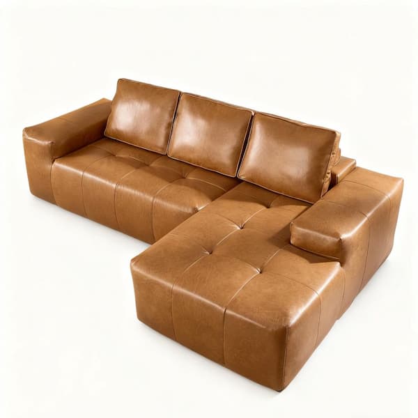 Noble House Ingrid 114.17 in. Square Arm Faux Leather Upholstery L