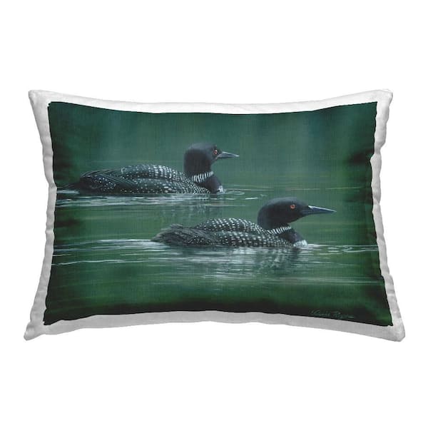 Stupell Industries Peaceful Loon Duo Green Print Polyester 14 in. X 20in. Throw Pillow
