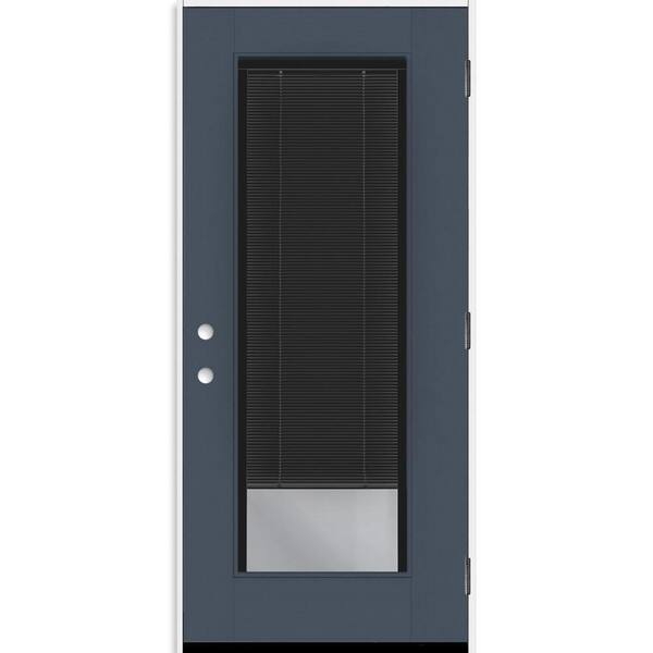 Steves & Sons Legacy 32 in. x 80 in. Full Lite Clear Glass Noir Miniblind LHOS Dark Denim Fiberglass Prehung Door with 4-9/16 in. Jamb