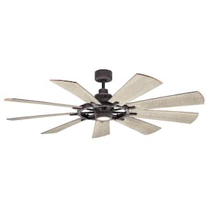 Gentry 65 in. Indoor Weathered Zinc Downrod Mount Ceiling Fan with Integrated LED with Wall Control Included