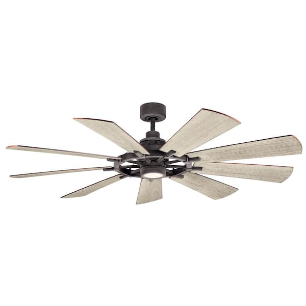 KICHLER Gentry 65 in. Indoor Weathered Zinc Downrod Mount Ceiling Fan with Integrated LED with Wall Control Included