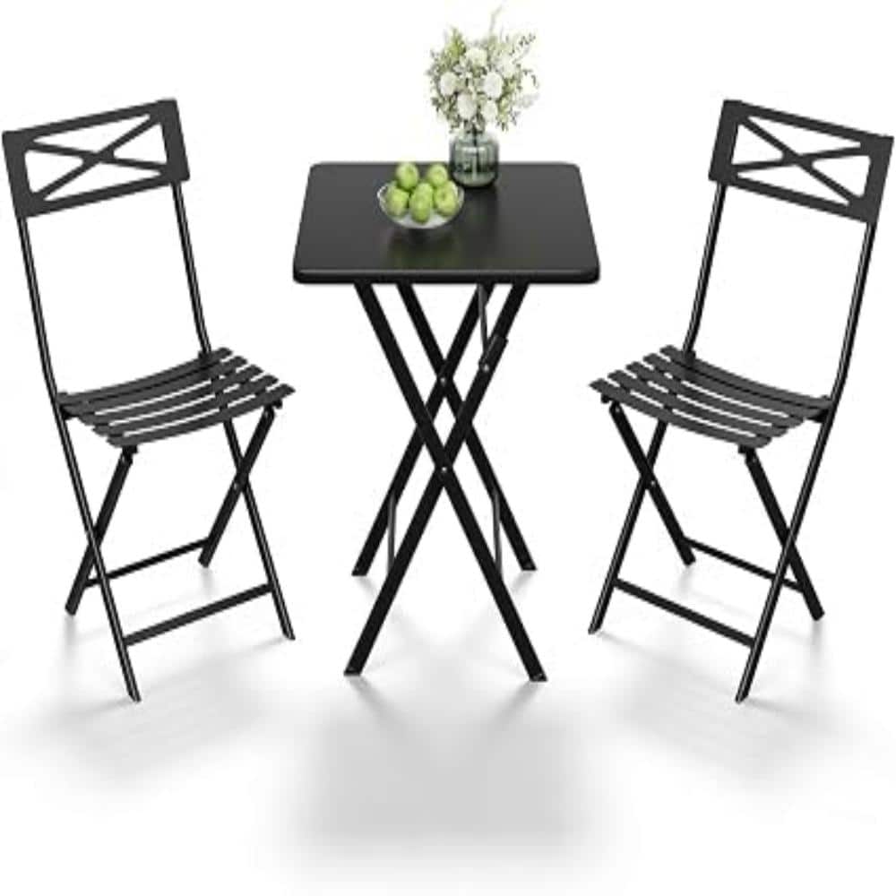 3-Piece Folding Bistro Set, Heavy Duty Iron Patio Table and Chairs, Powder-Coated Outdoor Balcony Furniture, Black price history on PriceWatchPro