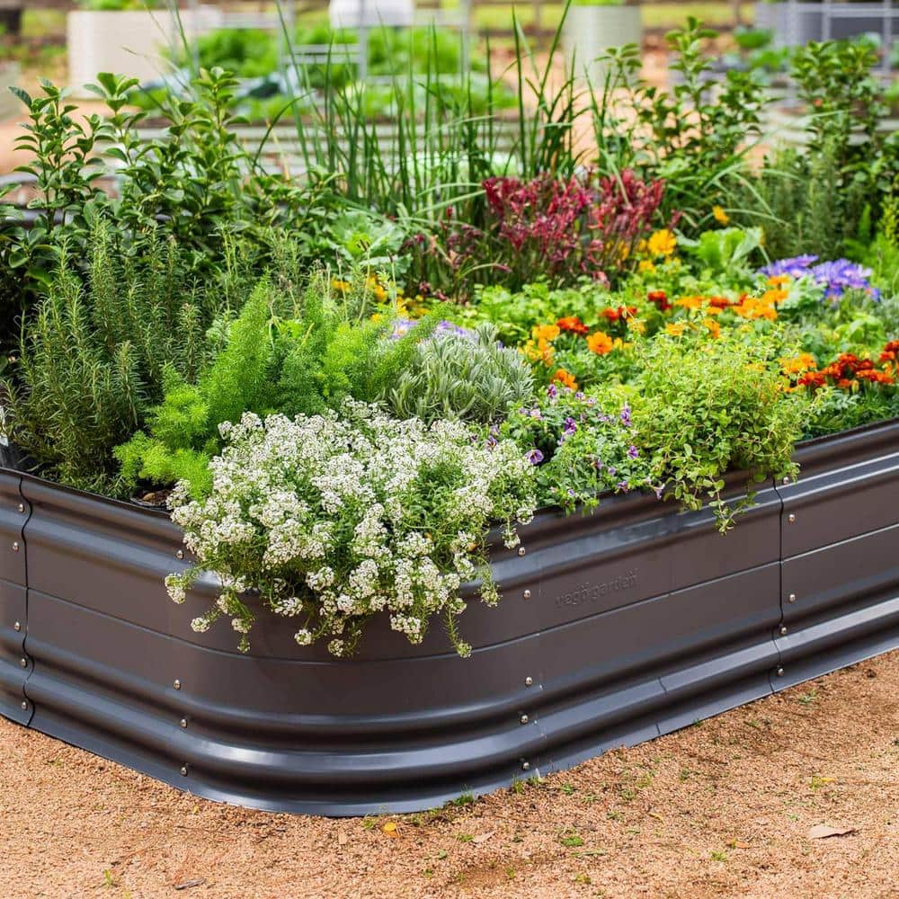 Modern Gray Tall Modular Metal Outdoor Raised Garden Bed