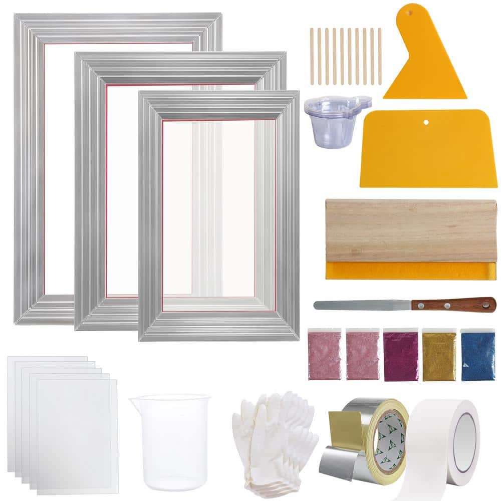 Screen Printing Kit 3 Aluminum Frames 5 Glitters Squeegees Transparency Films 6 x 10/8 x 12/10 x 14 in. 110 Mesh Count price history on PriceWatchPro