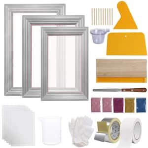 Screen Printing Kit 3 Aluminum Frames 5 Glitters Squeegees Transparency Films 6 x 10/8 x 12/10 x 14 in. 110 Mesh Count