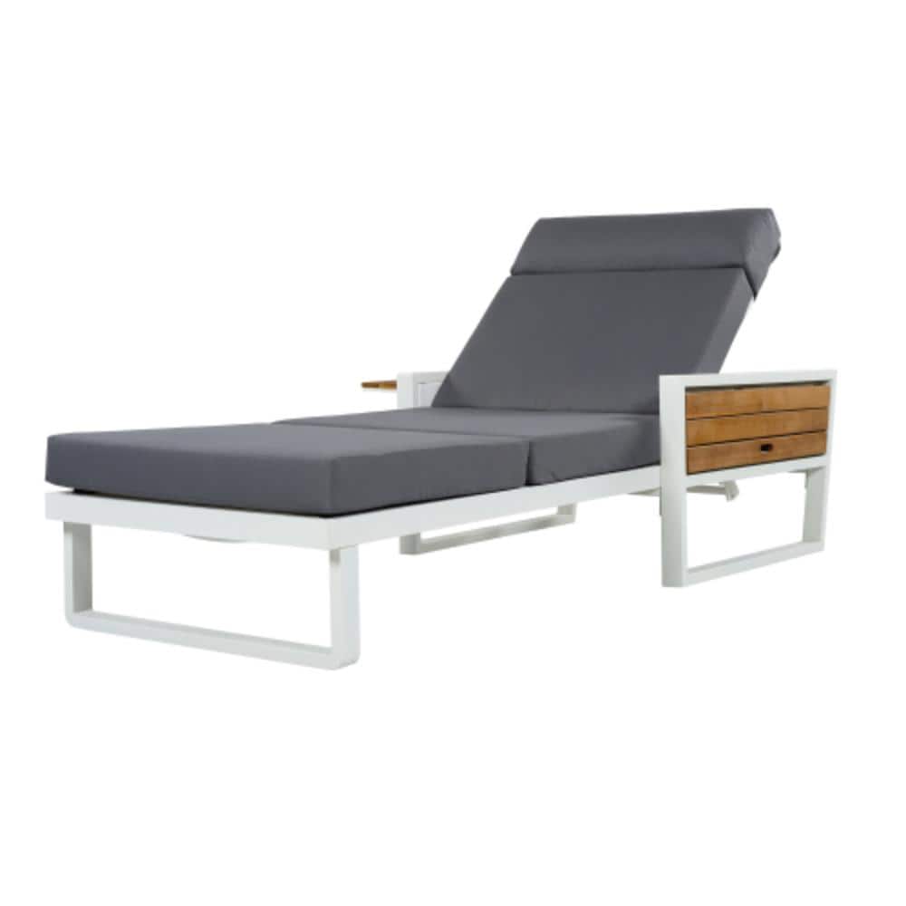 White 1-Piece Acacia Wood Outdoor Patio Chaise Lounge with Dark Gray Cushions price history on PriceWatchPro