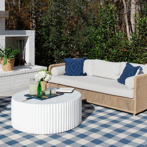 Messina Blue/Ivory 8 ft. x 11 ft. Geometric Gingham Check Polypropylene Indoor/Outdoor Area Rug