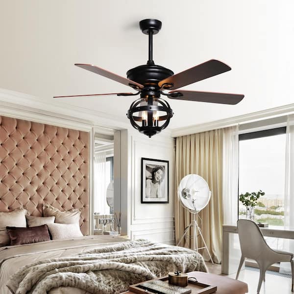 Parrot Uncle Yancy 52 in. Indoor Black Caged Ceiling Fan with