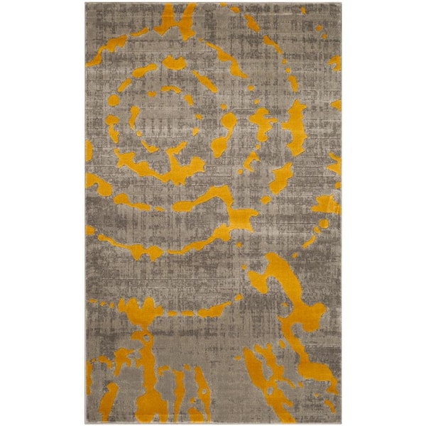 SAFAVIEH Porcello Light Grey/Yellow 3 ft. x 5 ft. Abstract Area Rug