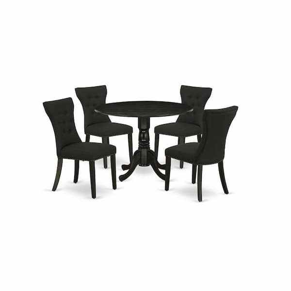 East West Furniture 5-Piece Round Wirebrushed Black Finish Solid Wood Top Dining Table with 4 Parson Chair with Lattice Back