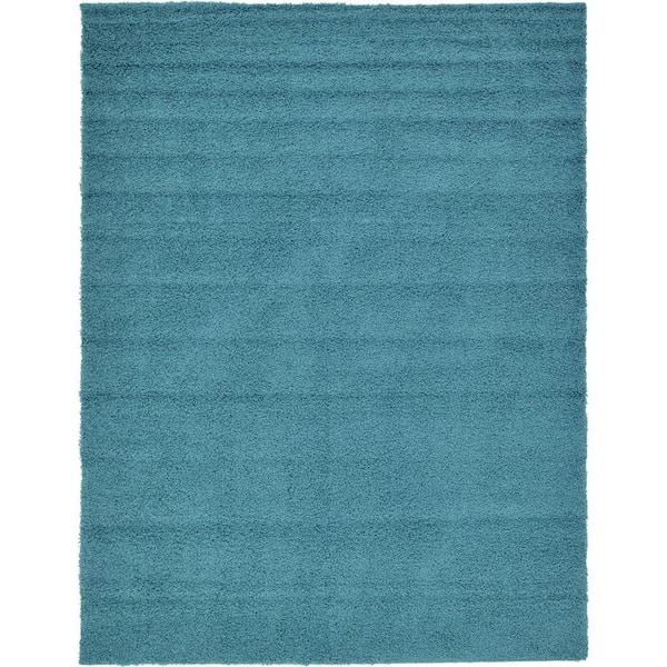 Unique Loom Solid Shag Aqua Blue 9 ft. x 12 ft. Area Rug