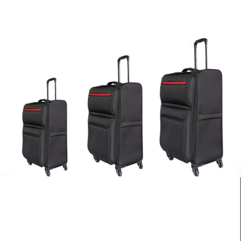 3-Piece Black Expandable Soft Side Luggage Set with Spinner Wheels, TSA Com