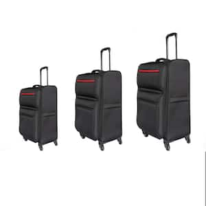 3-Piece Black Expandable Soft Side Luggage Set with Spinner Wheels, TSA Combination Lock and Telescoping Handle