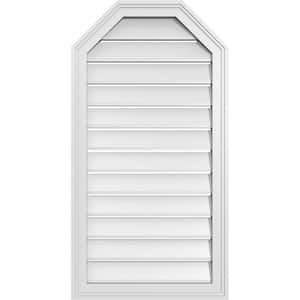 20 in. x 38 in. Octagonal Top Surface Mount PVC Gable Vent: Functional with Brickmould Frame