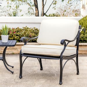 Cushioned Cast Aluminum Outdoor Patio Sofa Dining Chair with Olefin Fabric Beige Cushion
