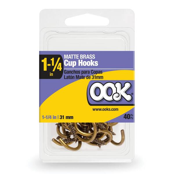 911879-7 Cup Hook: 1 Hooks, Steel, Brass, 1 1/8 in Hook Ht, 1/2 in Hook  Base Wd, 20 PK