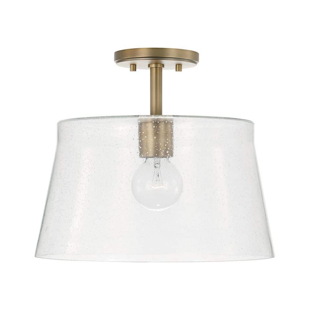 Baker 14 in. W x 14 in. H 1-Light Semi-Flush or Pendant in Aged Brass with Clear Seeded Glass price history on PriceWatchPro