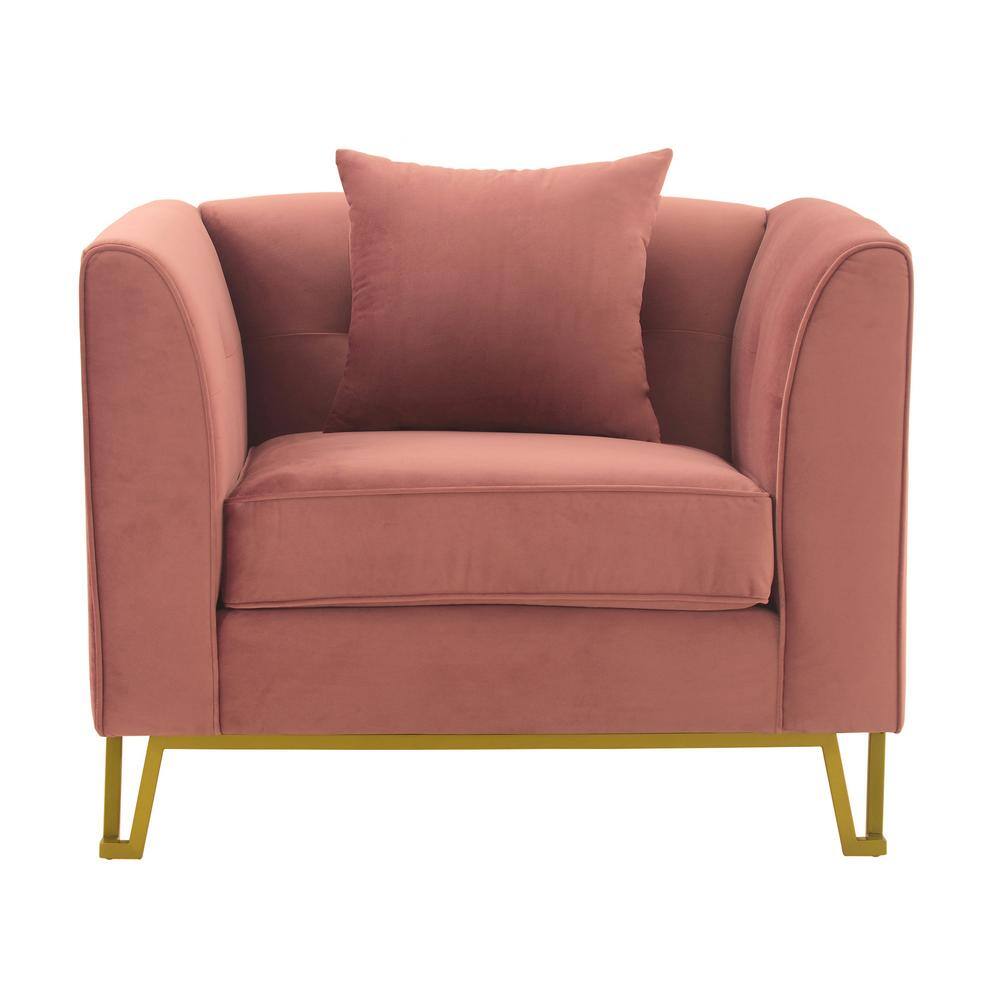 Transitional Pink Velvet Wood Accent Chair with Gold Legs
