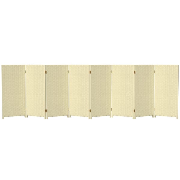 RED LANTERN 3 ft. Short Woven Fiber Folding Screen - 8 Panel - Cream