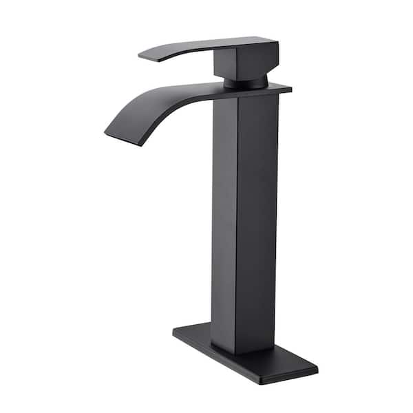Lukvuzo Waterfall Single-Handle Mid Arc Single-Hole Bathroom Faucet in Matte Black