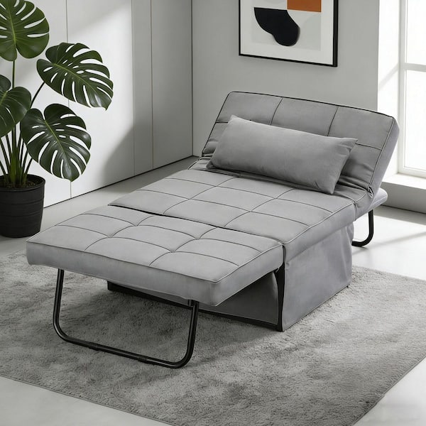 4-in-1 71 in. Light Grey Solid Fabric Twin Size Folding Sofa Bed Multi-Function Ottoman Bed