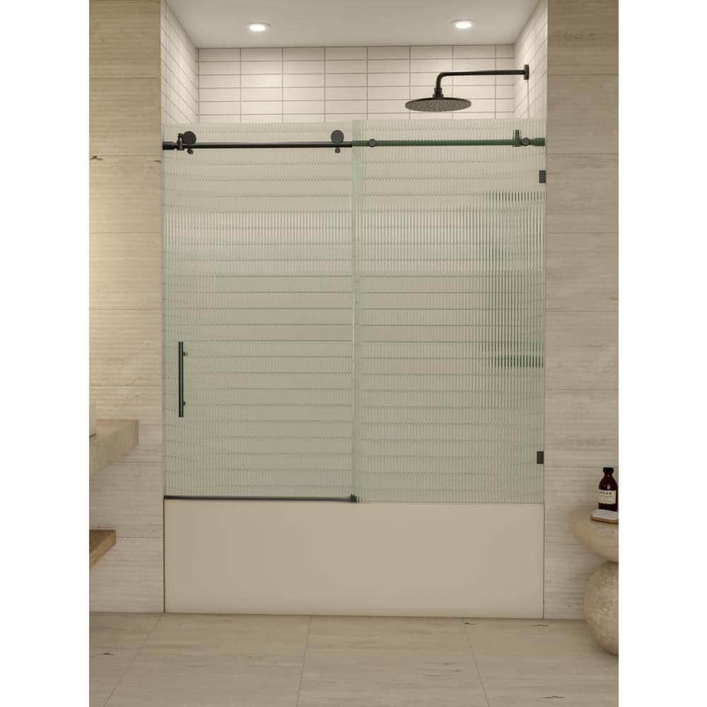 Galaxy 60" Frameless Fluted Glass Sliding Bathtub Door