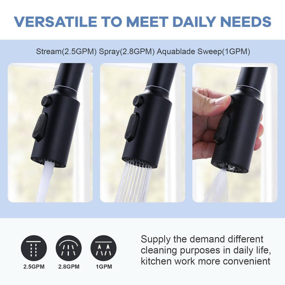Matte Black 3-Function Kitchen Faucet Spray Head with 9 Adapters