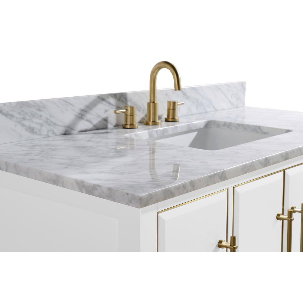 Mason 49'' White and Gold Freestanding Vanity with Marble Top