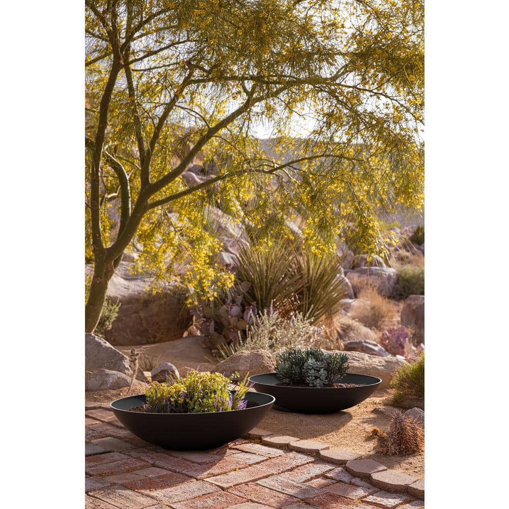 Lane Black 32" Plastic-Stone Round Planter Set