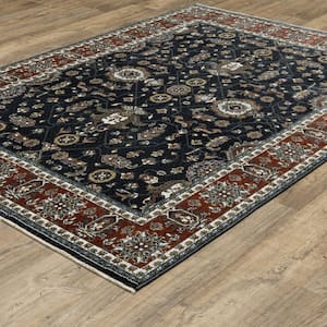 Victoria Navy/Red 7 ft. x 10 ft. Vintage Oriental Traditions Polyester Fringed-Edge Indoor Area Rug