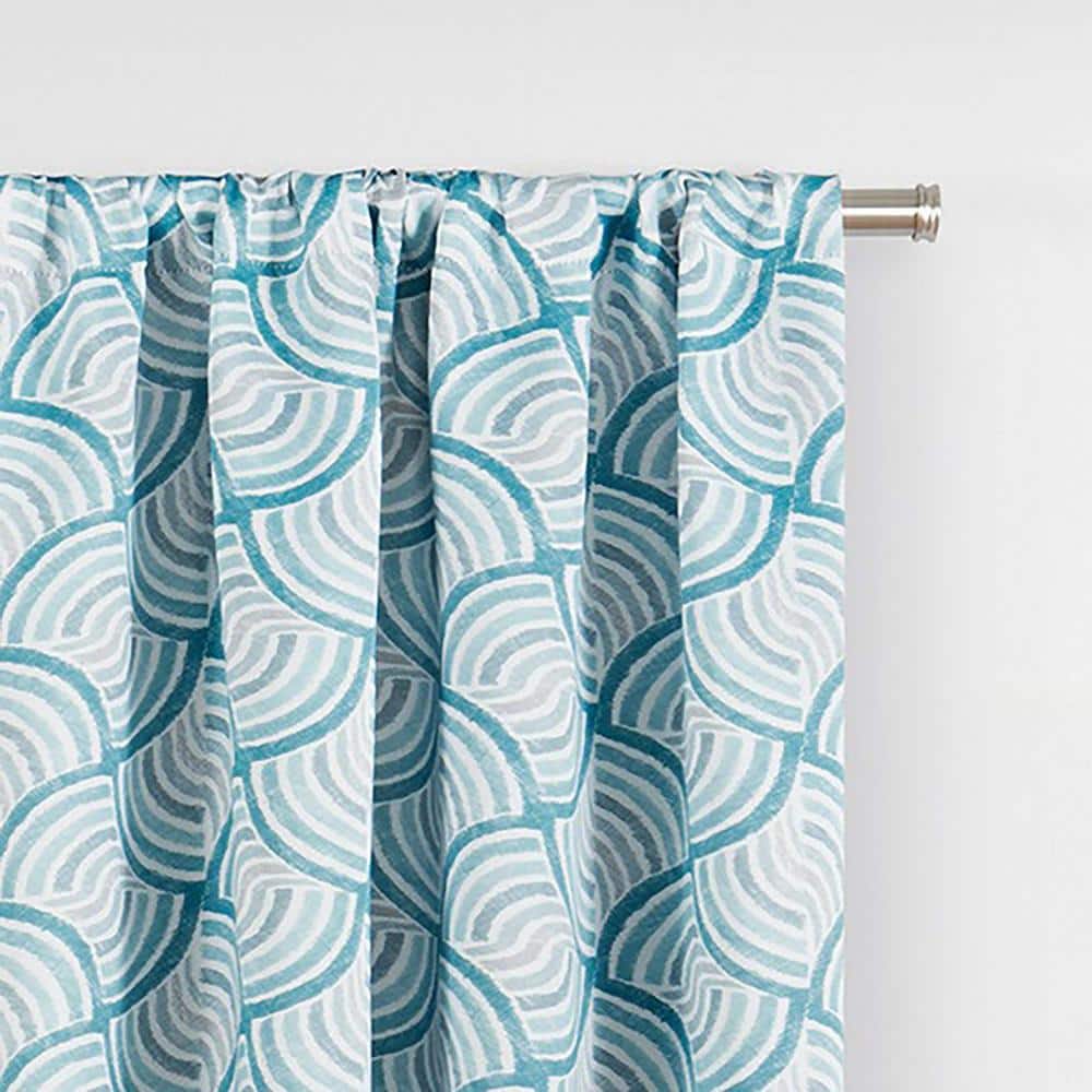 Blue Geometric Blackout Polyester Long Window Curtain