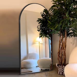 28 in. W x 71.1 in. H   Arched Black Aluminum Frame Oversized Classic Wall Mount Floor Mirror