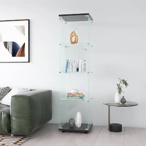 Black Floor Standing Glass Display Cabinet with Door and 4-Shelves