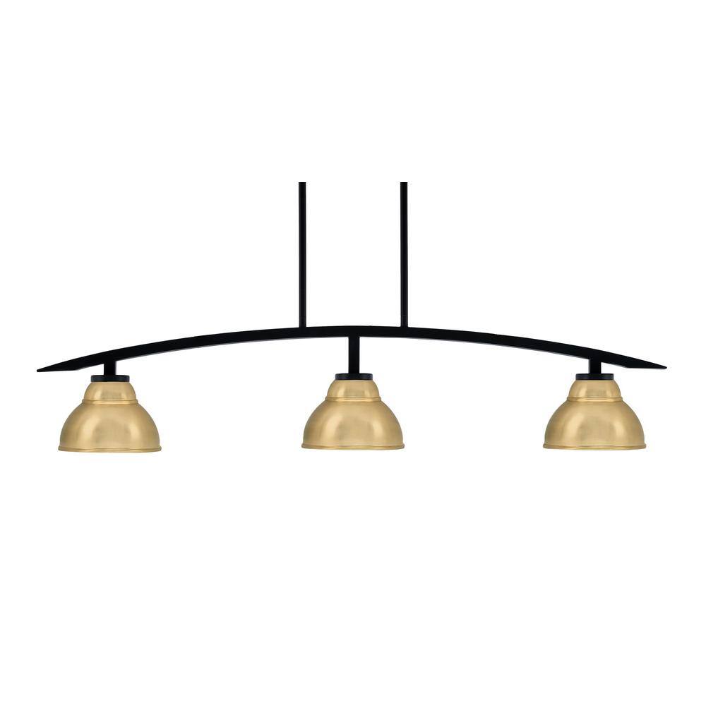 Siena 41 in. 3-Light Matte Black Chandelier with 7 in. New Age Brass Double